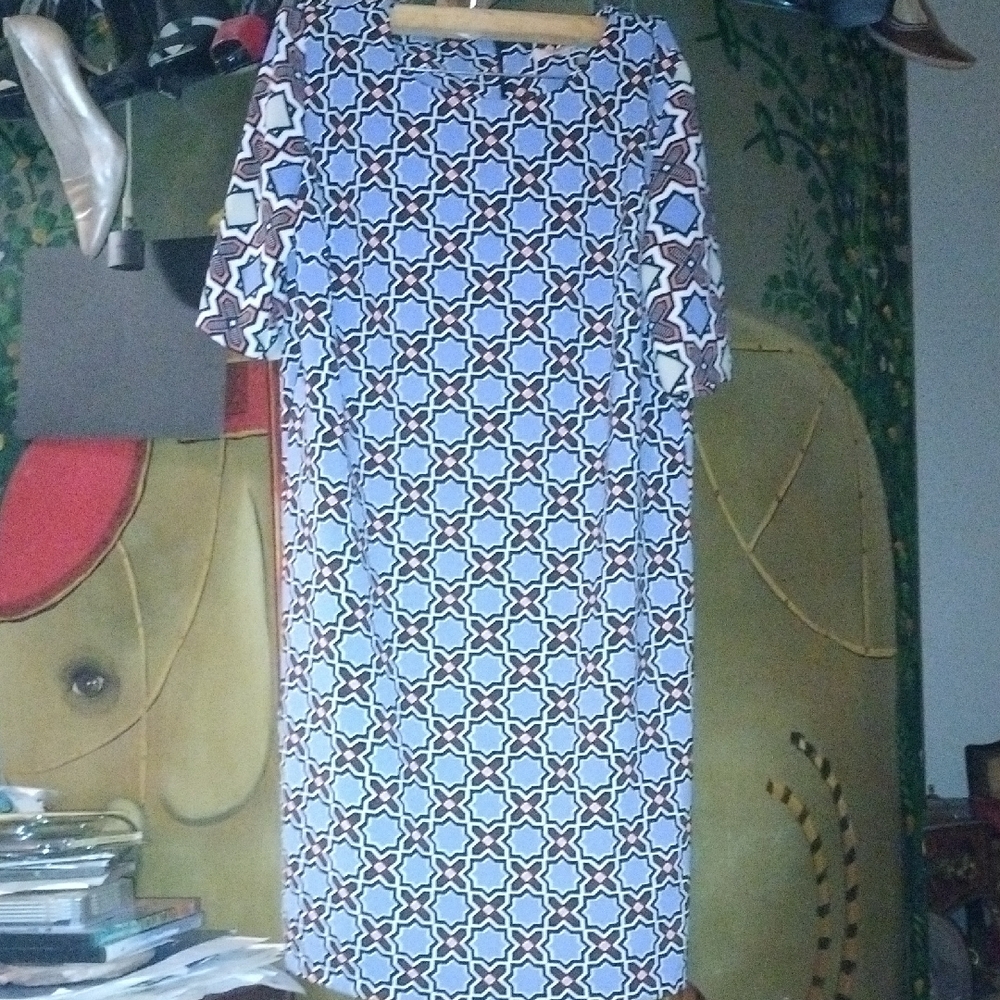 Geometric Blue and White Women's Shift Dress